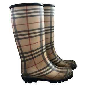 Burberry Plaid Winter Rain Boots - Beige, Red, and Black Size 7